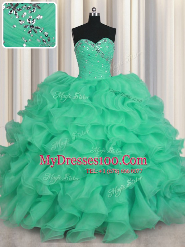 Floor Length Turquoise Quince Ball Gowns Sweetheart Sleeveless Lace Up