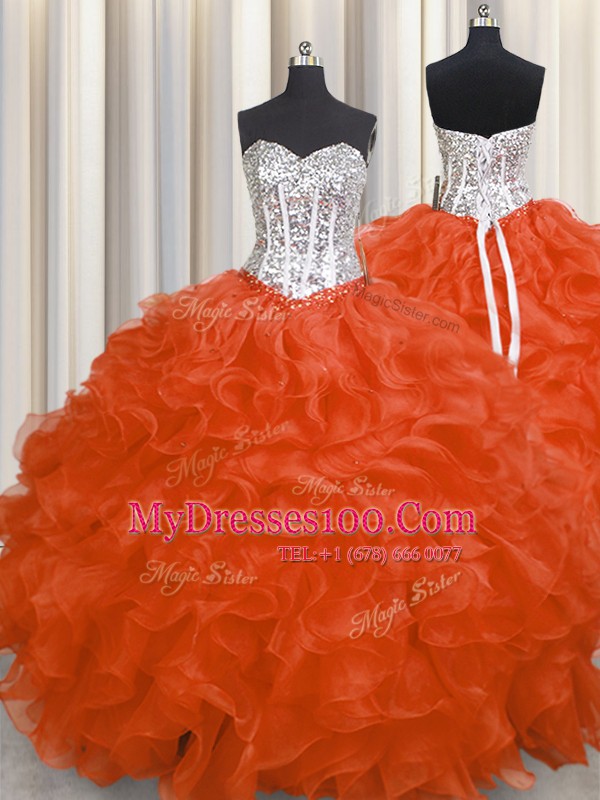 Captivating Ball Gowns Sweet 16 Dress Red Sweetheart Organza Sleeveless Floor Length Lace Up