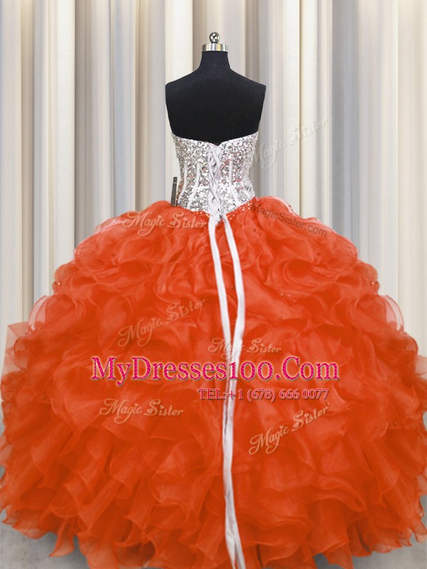 Captivating Ball Gowns Sweet 16 Dress Red Sweetheart Organza Sleeveless Floor Length Lace Up