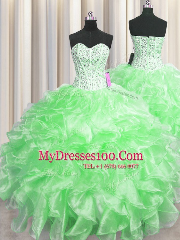 Visible Boning Sweetheart Zipper Beading and Ruffles Sweet 16 Dress Sleeveless