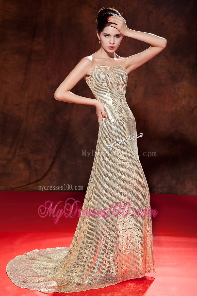 Luxurious Champagne Evening Dress with Empire Sweetheart Sequin