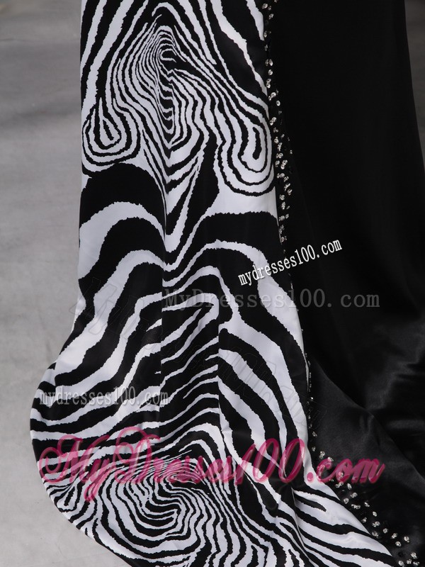 Luxurious Black Column Strapless Zebra Beading Evening Dress