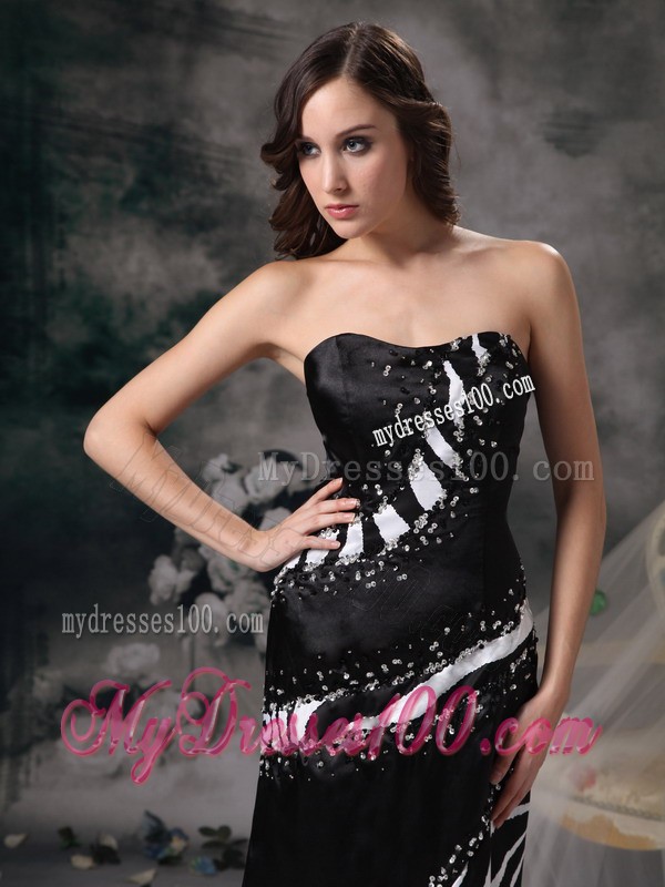 Luxurious Black Column Strapless Zebra Beading Evening Dress