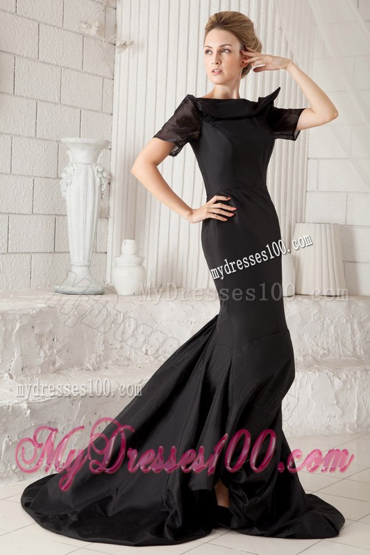 Black Mermaid Bateau Evening Dresses with Short Sleeves 2013