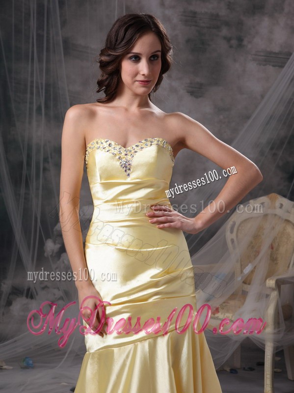 Perfect Light Yellow Mermaid Beading Sweetheart Evening Dress