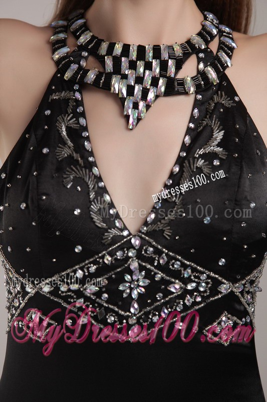 Black Column Scoop Rhinestones Prom Evening Dress in Long