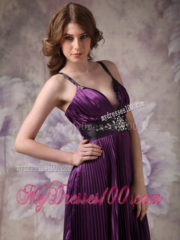 Customize Dark Purple Column Spaghetti Straps Beading Evening Dress