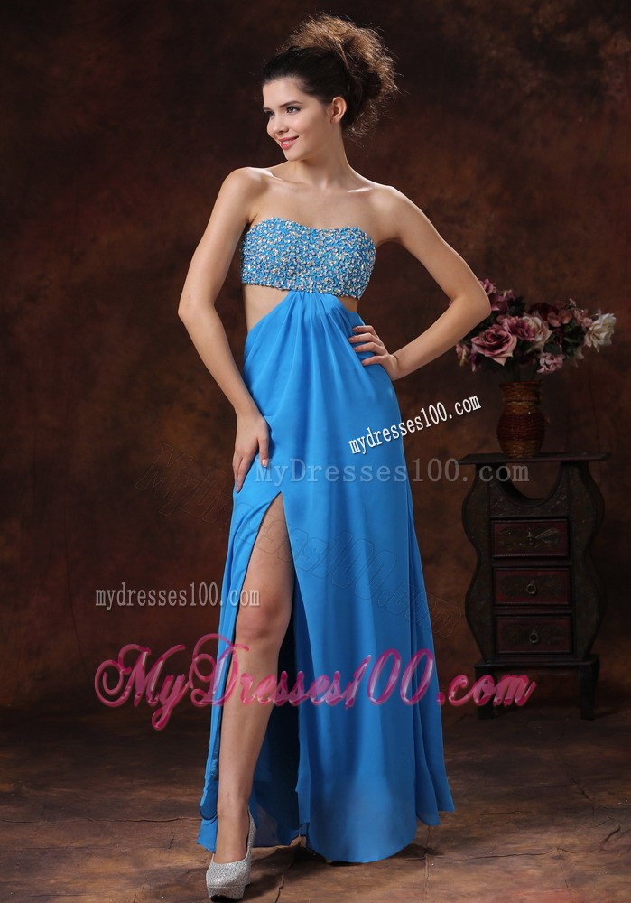 Teal Beaded Decorate Bust Stylish Evening Dress with Strapless