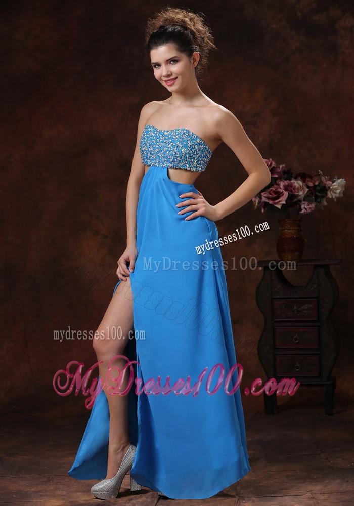 Teal Beaded Decorate Bust Stylish Evening Dress with Strapless