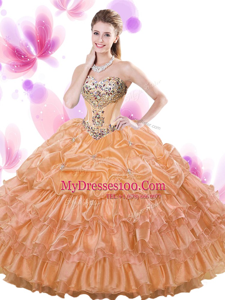 Superior Watermelon Red 15th Birthday Dress Military Ball and Sweet 16 and Quinceanera and For with Beading and Ruffled Layers and Pick Ups Sweetheart Sleeveless Lace Up