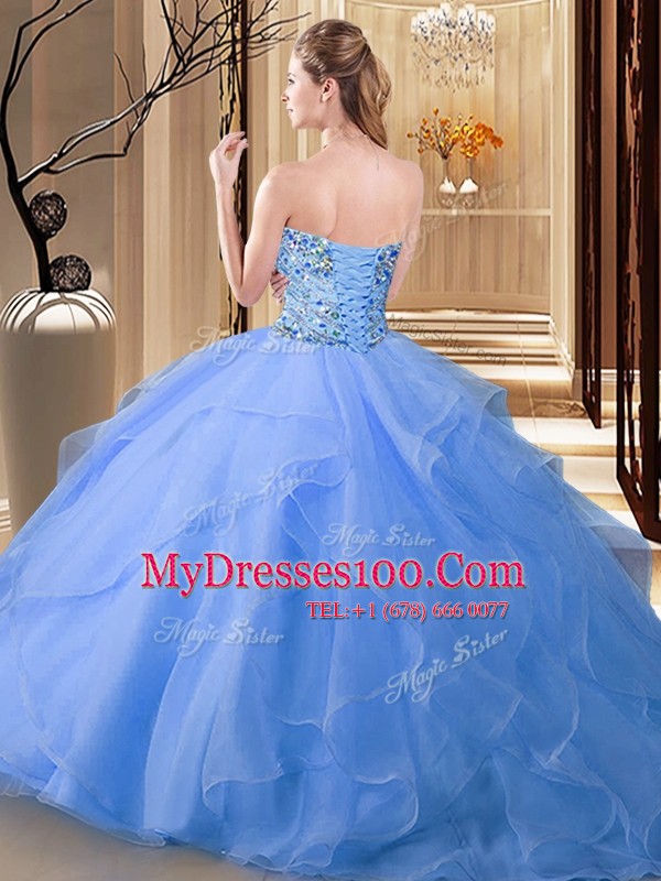 Lavender Sweetheart Neckline Beading Quince Ball Gowns Sleeveless Lace Up