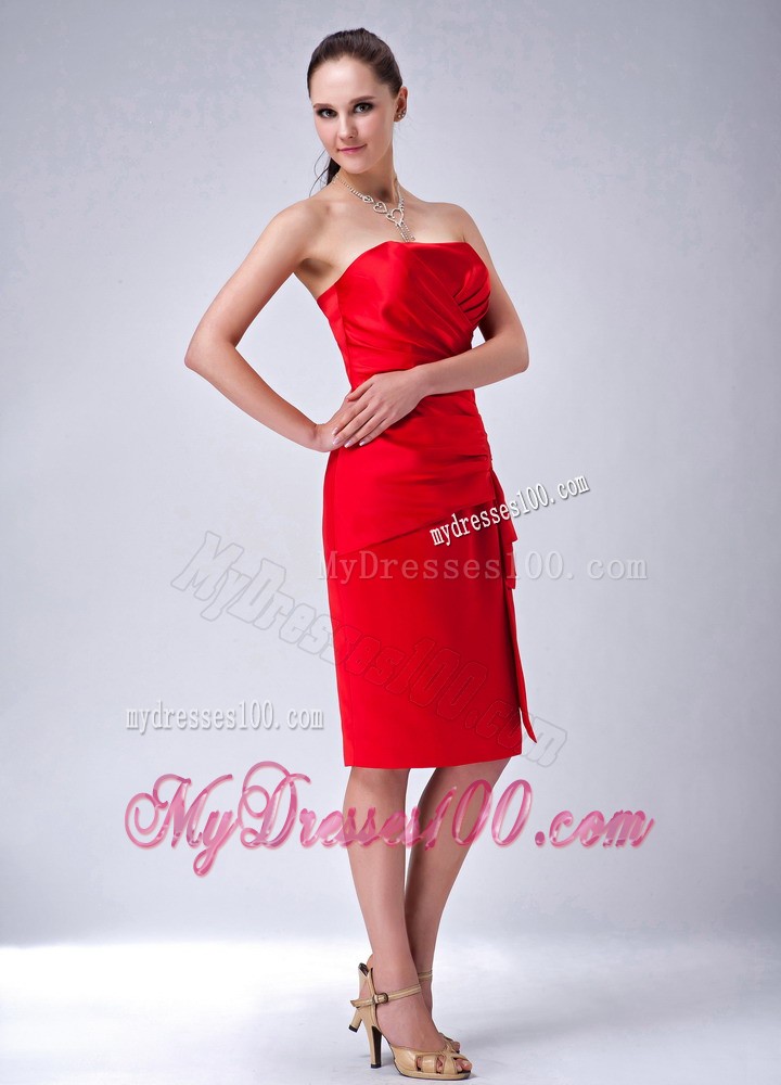 Strapless Ruching Prom Dress in Red with Zipper-up Back