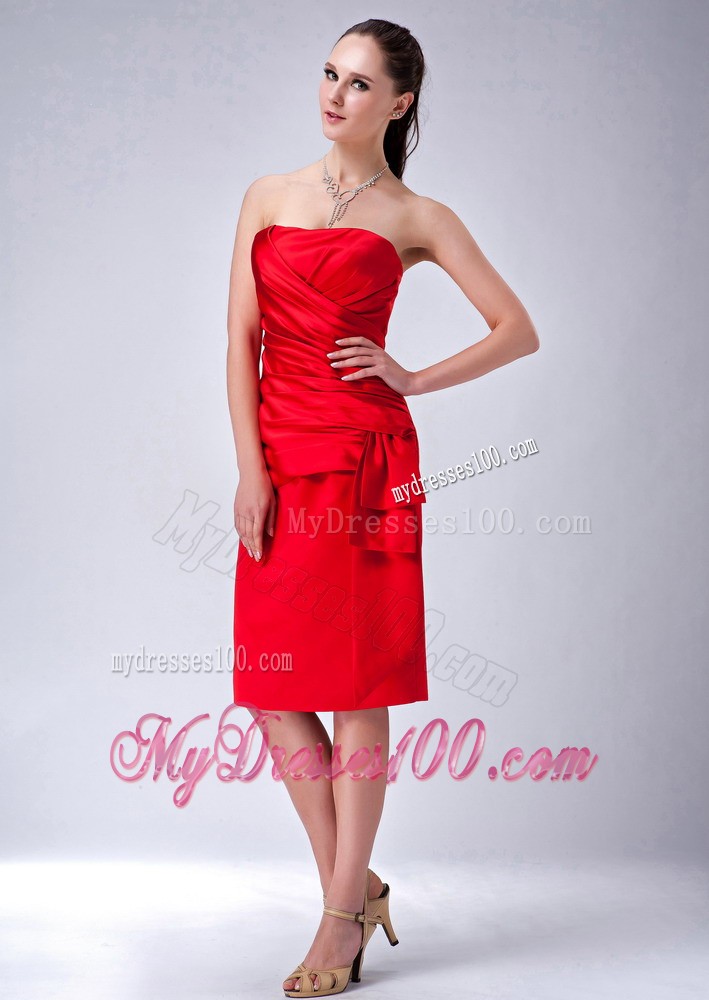 Strapless Ruching Prom Dress in Red with Zipper-up Back