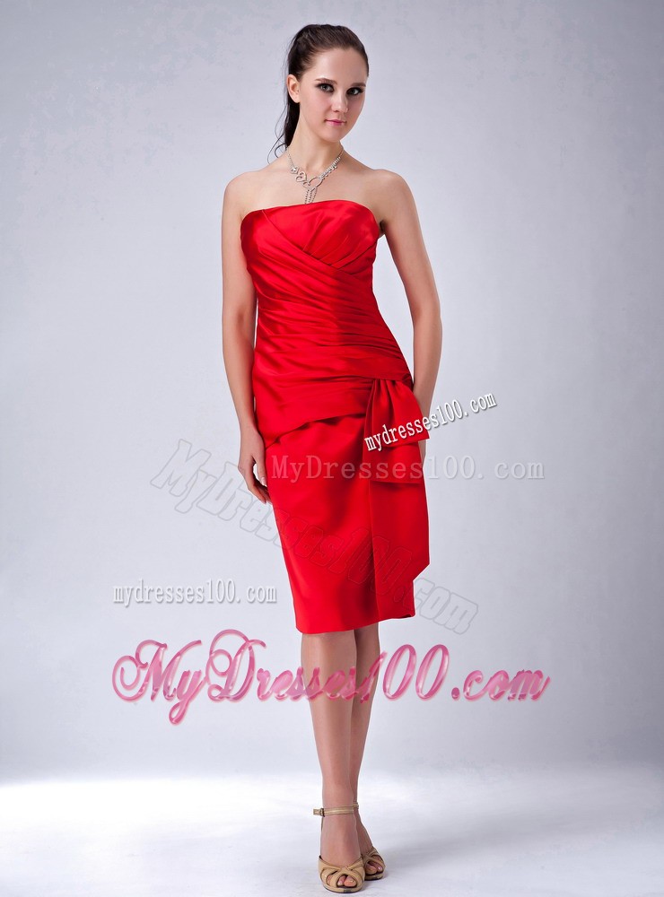 Strapless Ruching Prom Dress in Red with Zipper-up Back