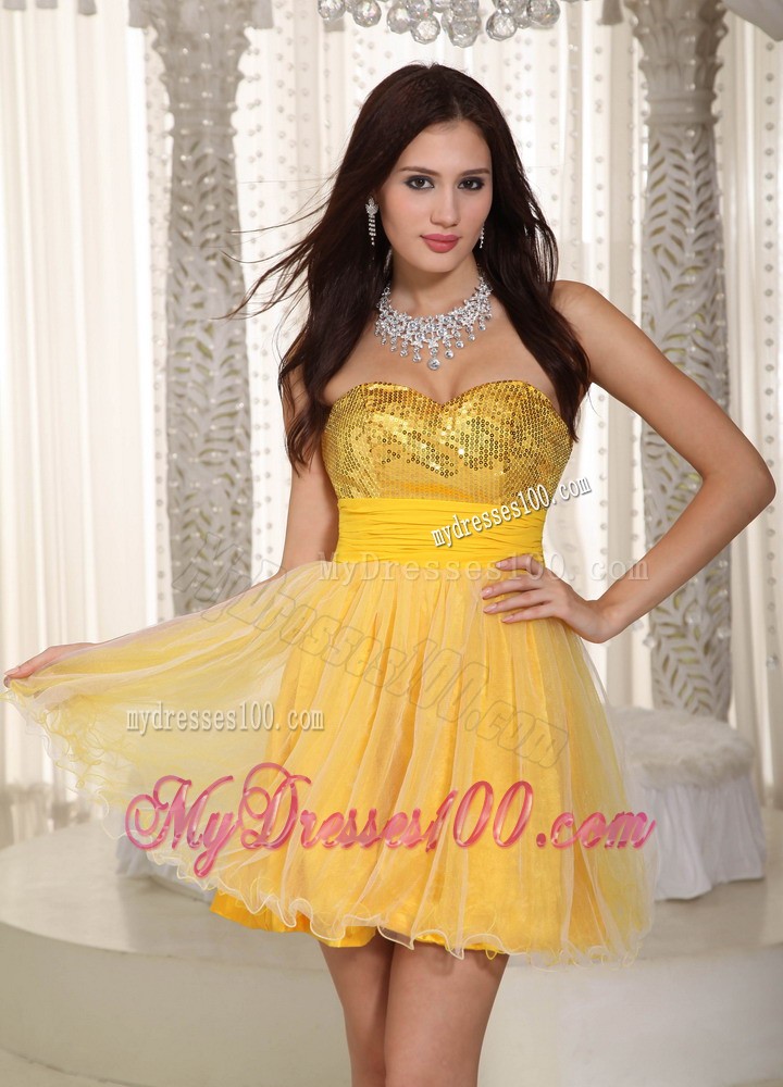 Yellow Sweetheart Mini-length Sequins Cocktail Dress for 2013