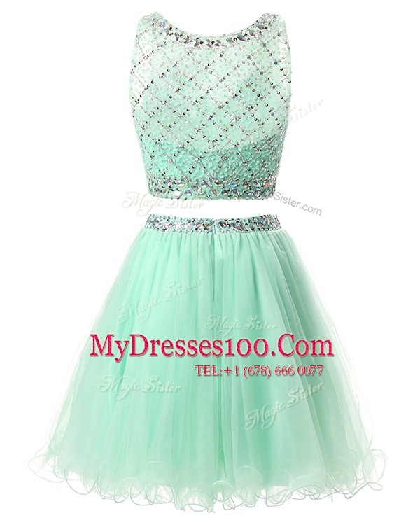 A-line Prom Evening Gown Green Sweetheart Organza Sleeveless Mini Length Side Zipper