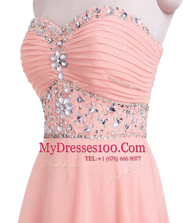 Sweetheart Sleeveless Mini Length Beading and Belt Pink Organza