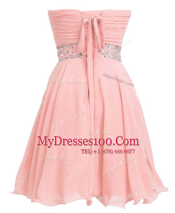 Sweetheart Sleeveless Mini Length Beading and Belt Pink Organza