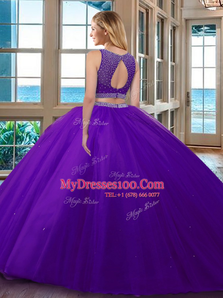 Designer Scoop Royal Blue Sleeveless Tulle Backless Vestidos de Quinceanera for Military Ball and Sweet 16 and Quinceanera