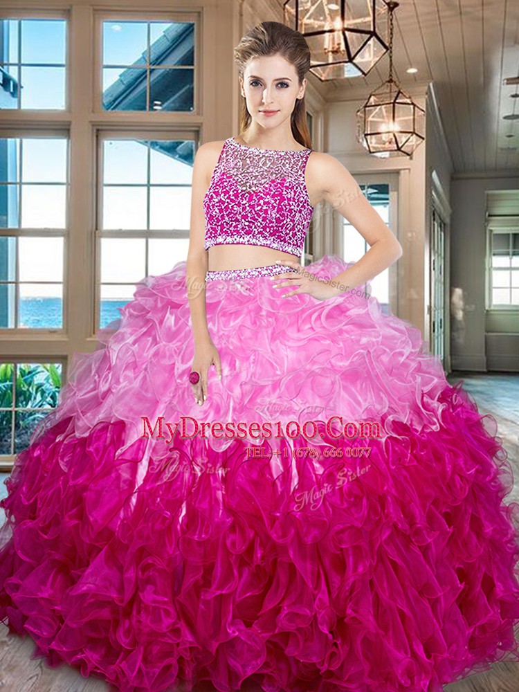 Comfortable Multi-color Sleeveless Floor Length Beading and Ruffles Side Zipper Quinceanera Gown