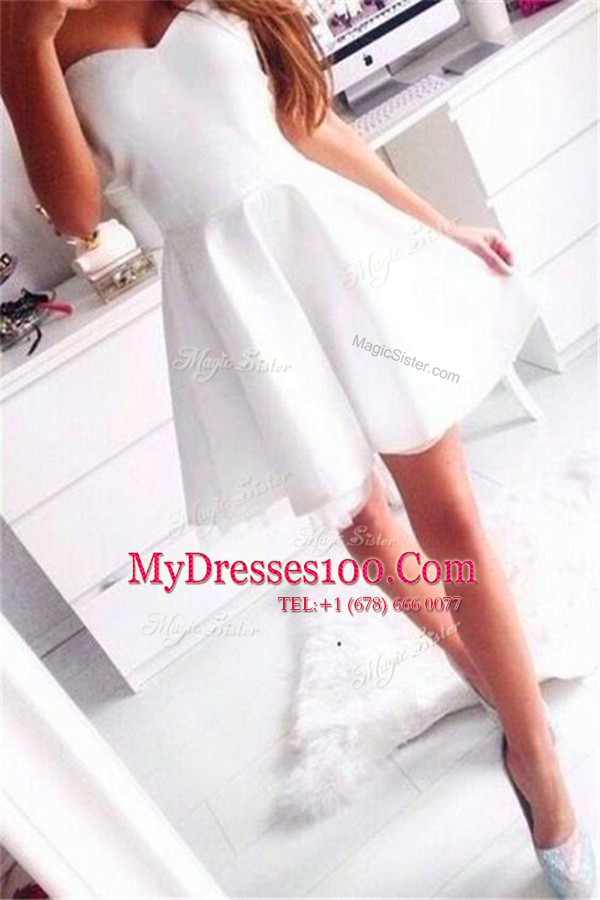 Most Popular Sweetheart Sleeveless Zipper Prom Dress White Satin