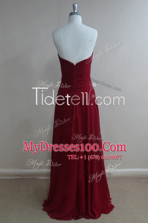 Free and Easy Ruching Homecoming Dress Burgundy Zipper Sleeveless Floor Length