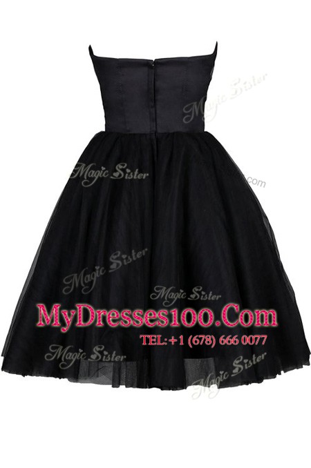 Adorable Black Sleeveless Ruching and Belt Knee Length Prom Gown