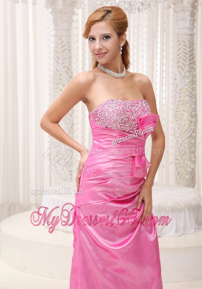 Pink Beaded Decorate Bust Ruched Bodice Brush Train 2013 Celebrity Dress