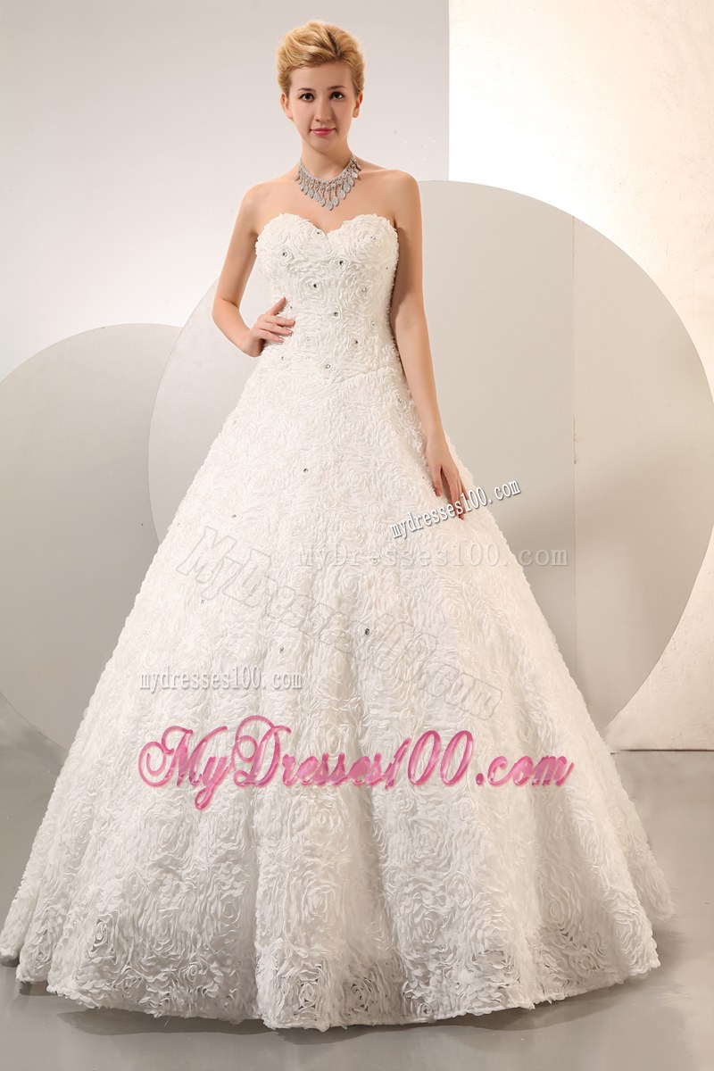 Ball Gown Floor Length Special Embossed Fabric White Wedding Dress