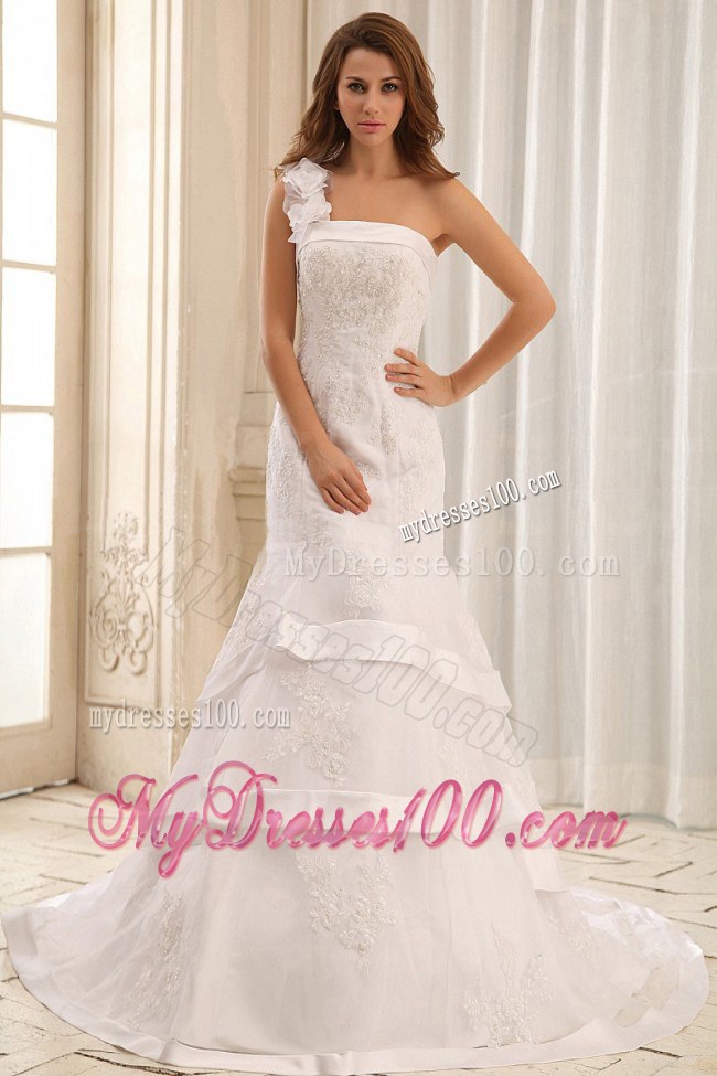 Mermaid One Shoulder Court Train Bridal Gown for Wedding with Layers