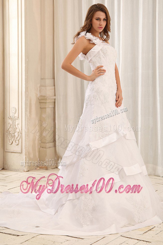 Mermaid One Shoulder Court Train Bridal Gown for Wedding with Layers