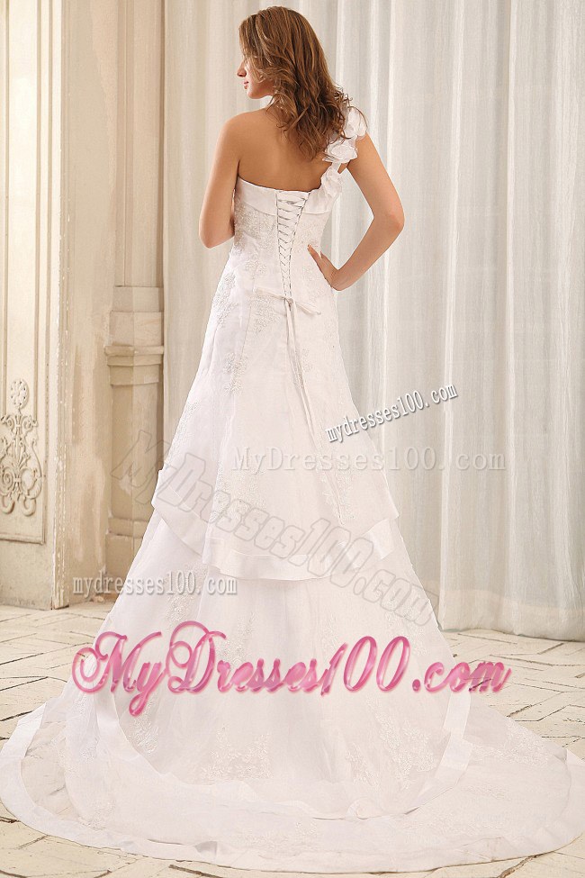 Mermaid One Shoulder Court Train Bridal Gown for Wedding with Layers