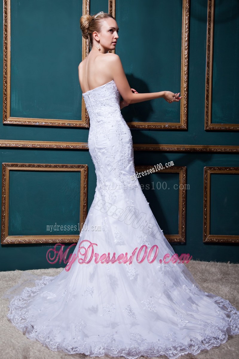 Hot Sale Strapless Beaded Embroidery Wedding Dress in White