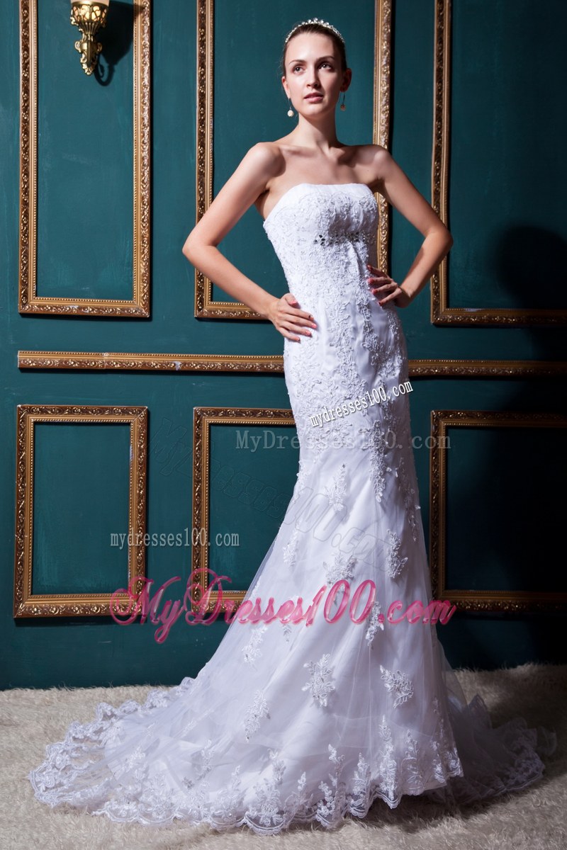 Hot Sale Strapless Beaded Embroidery Wedding Dress in White