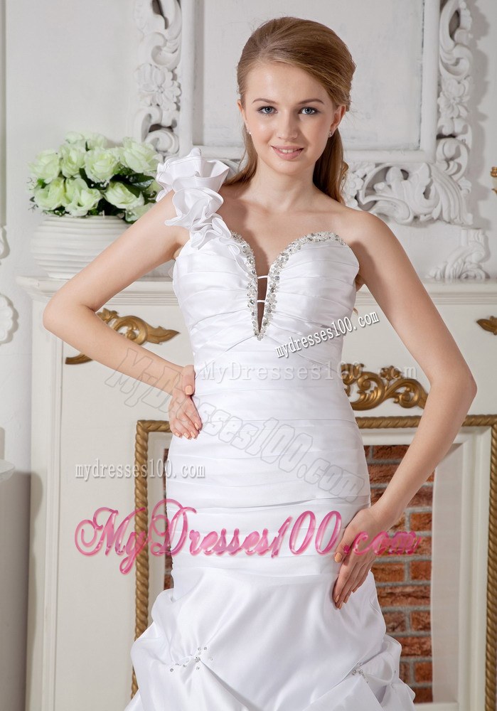 Mermaid One Shoulder Court Train Beaded Wedding Dress with Pick-ups