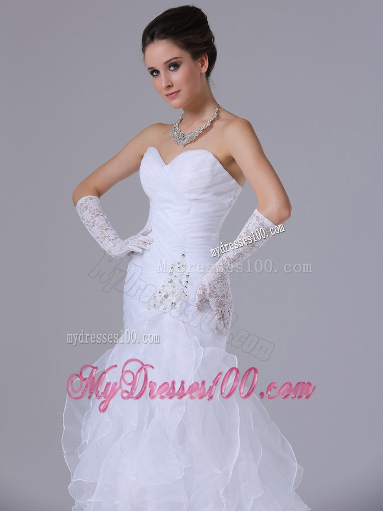 Ruffles and Beading Accent White Organza Mermaid Bridal Dresses