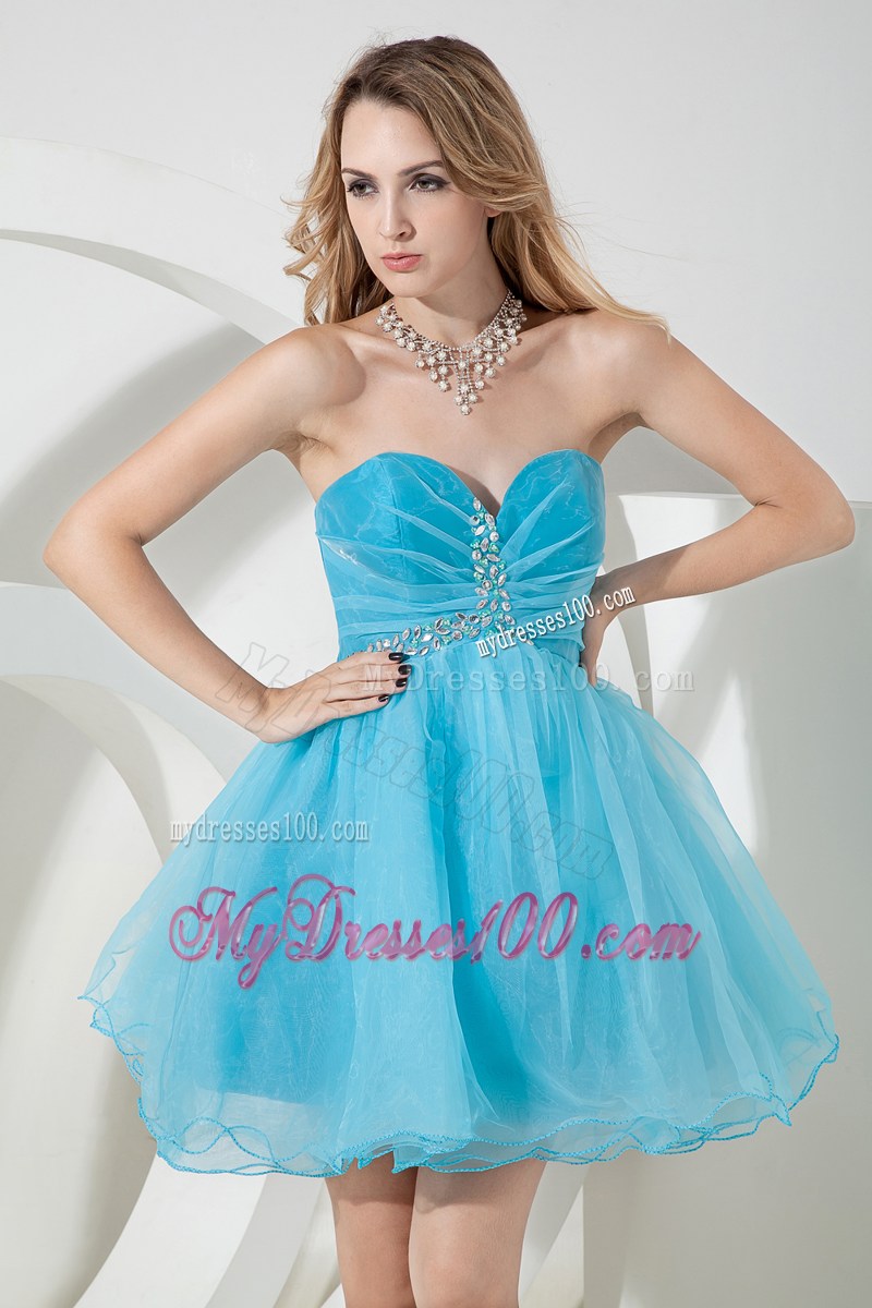 Pretty Aqua Blue Princess Sweetheart Mini-length Beading Prom Dress