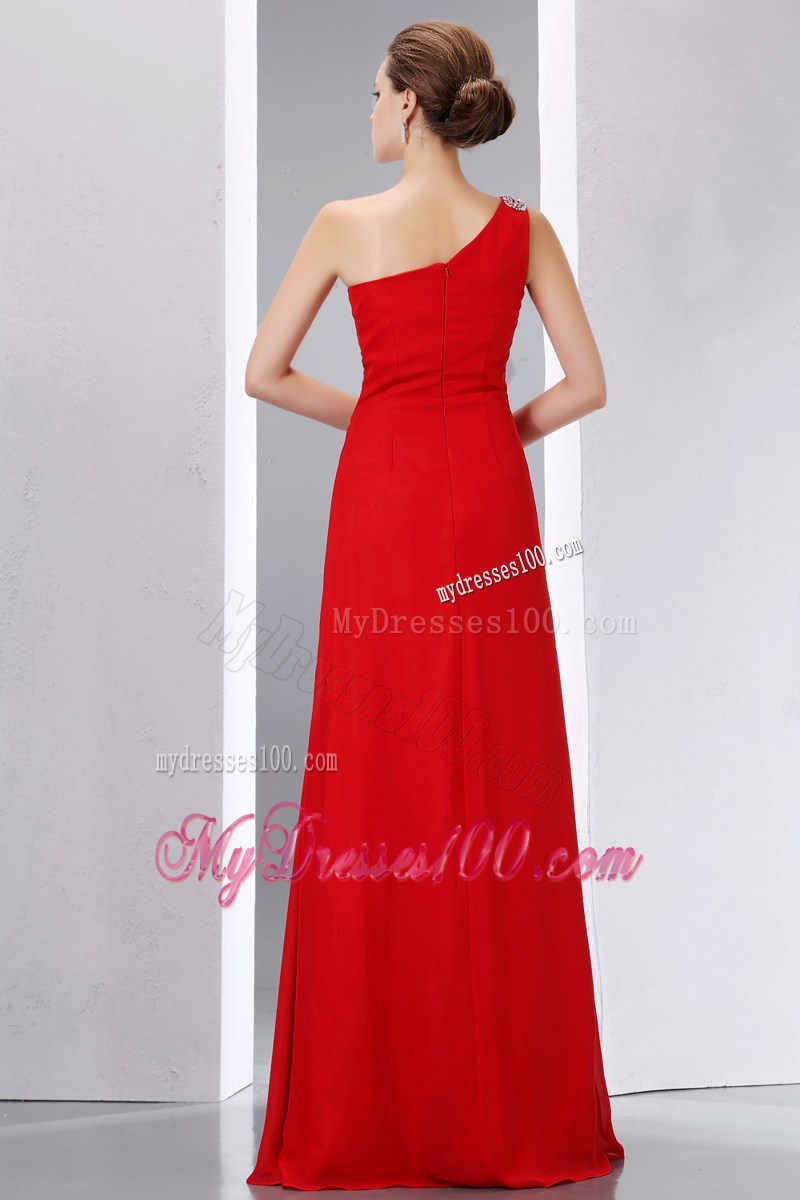 Cheap Red Prom Dresses Column One Shoulder Beading Floor-length