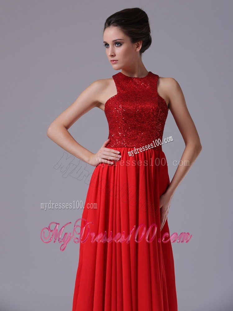 2013 Affordable Paillette Over High-Neck Empire Red Prom Dress