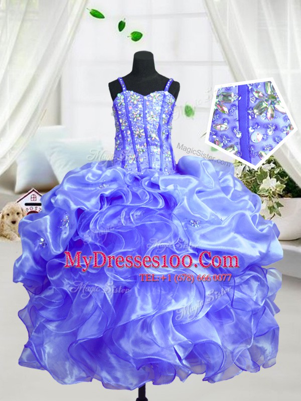 Romantic Organza Sleeveless Floor Length Child Pageant Dress and Beading and Ruffles