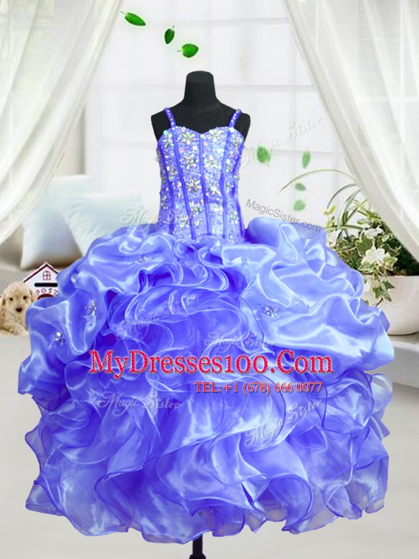 Romantic Organza Sleeveless Floor Length Child Pageant Dress and Beading and Ruffles