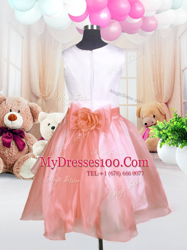 Scoop Baby Pink Organza Zipper Pageant Gowns For Girls Sleeveless Knee Length Hand Made Flower