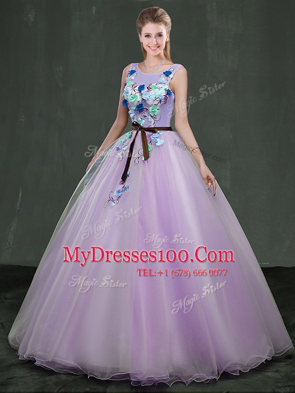 Beauteous Ball Gowns Sweet 16 Dresses Lavender Scoop Organza Sleeveless Floor Length Lace Up