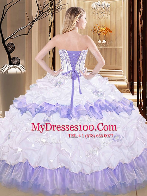 Cheap Multi-color Ball Gowns Organza Strapless Sleeveless Embroidery and Ruffled Layers Floor Length Lace Up Sweet 16 Quinceanera Dress