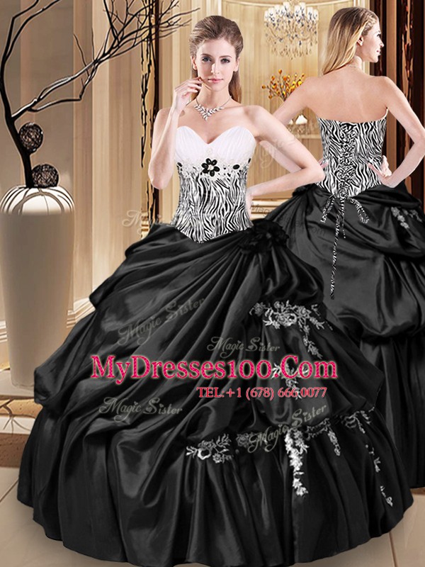 Edgy Pick Ups Ball Gowns 15 Quinceanera Dress Black Sweetheart Taffeta Sleeveless Floor Length Lace Up